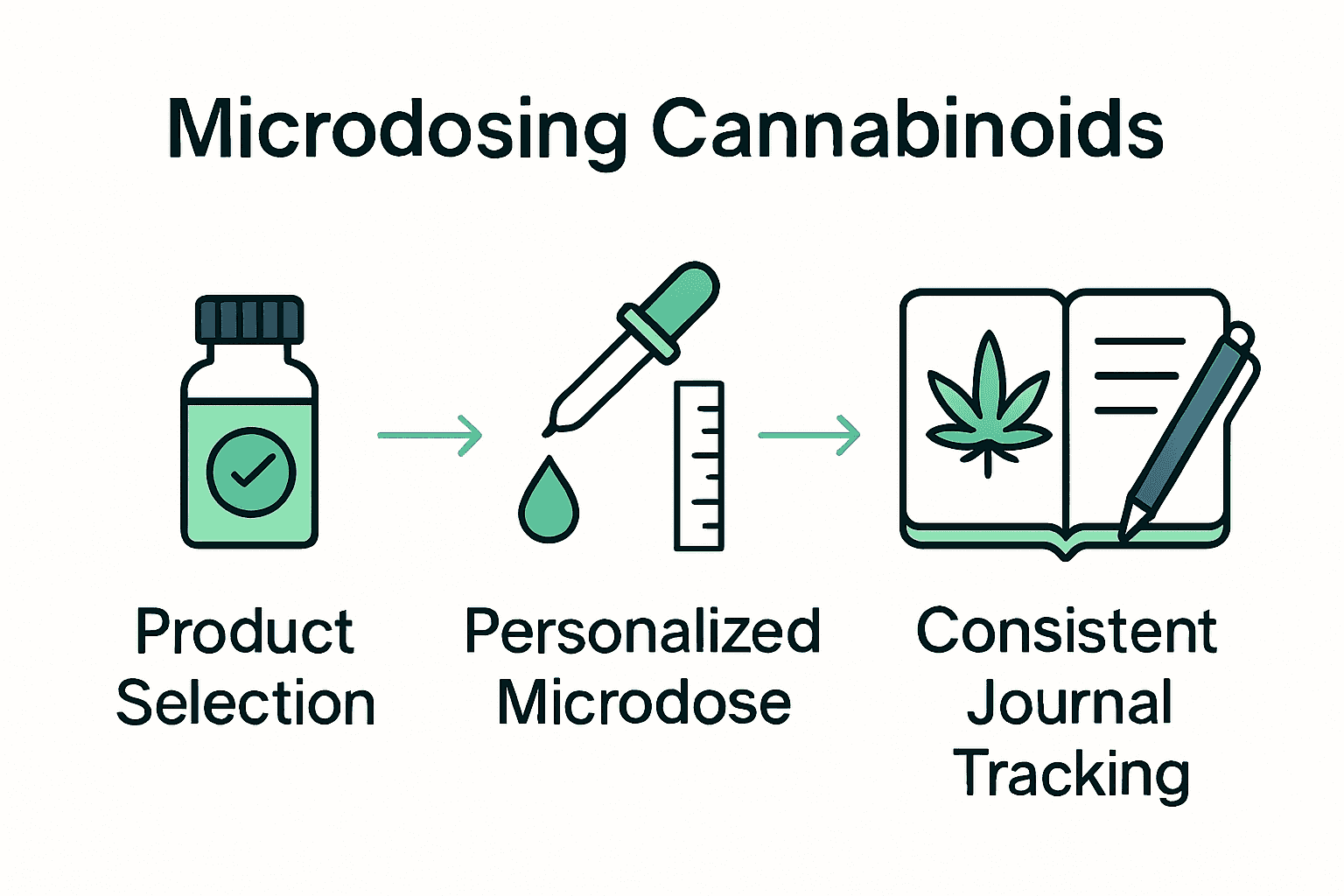 Infographic of microdosing process with icons for product selection, dosing, and tracking