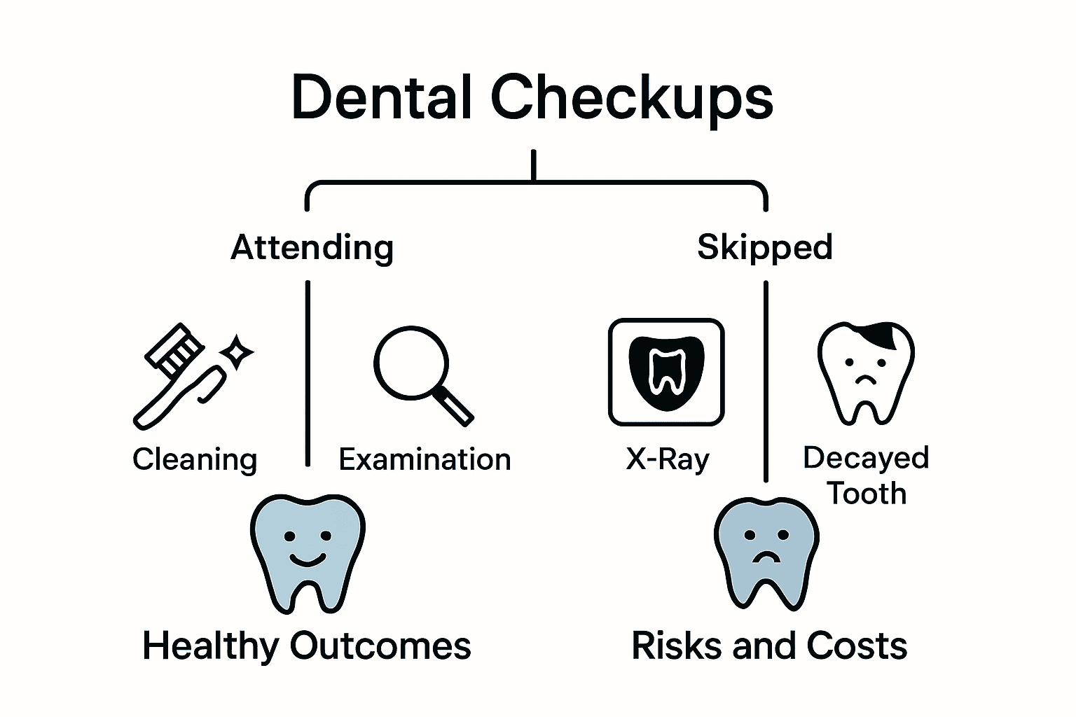 Infographic comparing benefits of regular dental checkups with risks of skipping appointments.