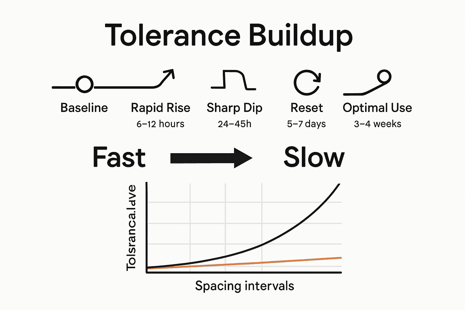Infographic visualizing mushroom tolerance timeline and reset period.