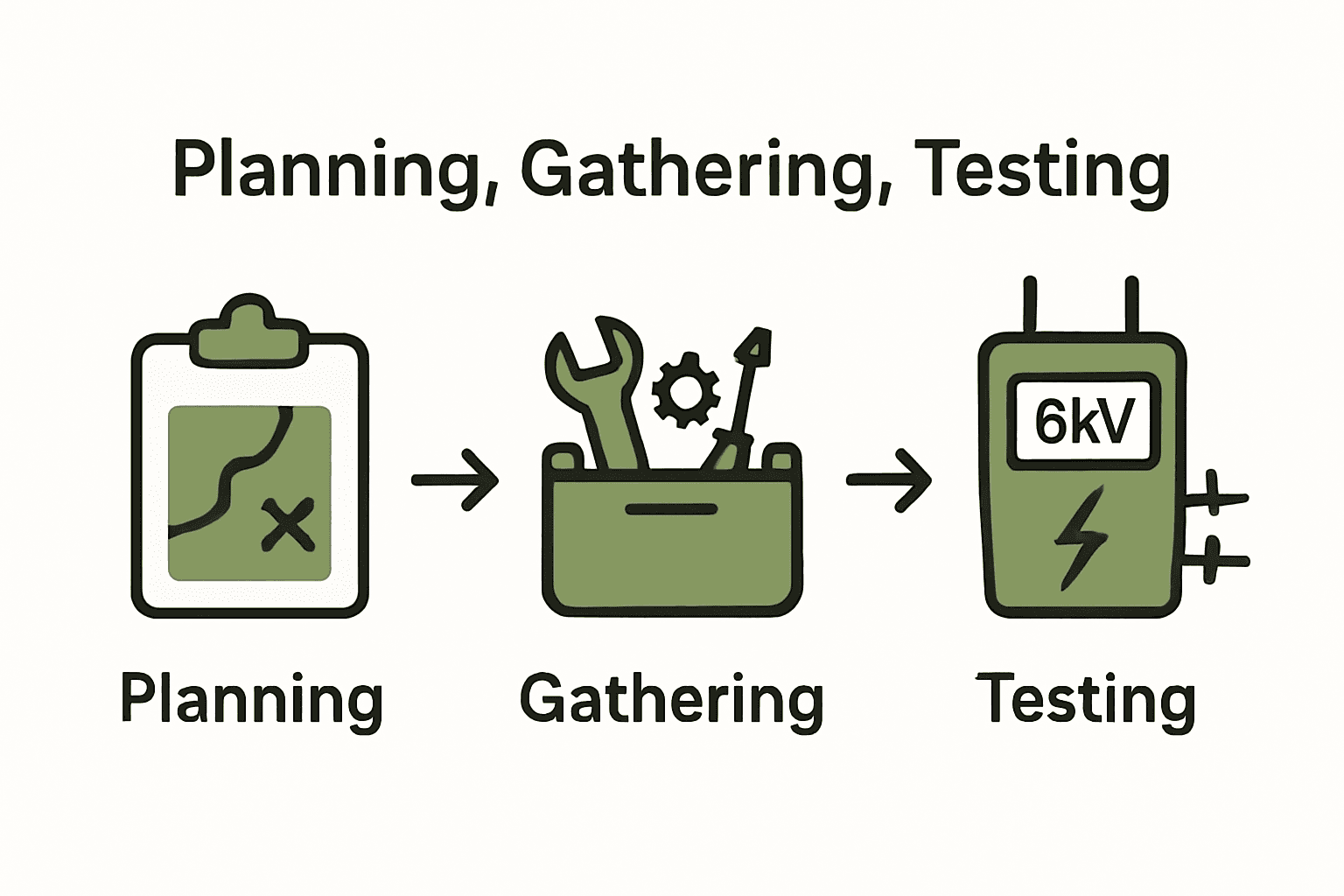 Infographic showing planning, tool gathering, and fence testing for electric fence installation.