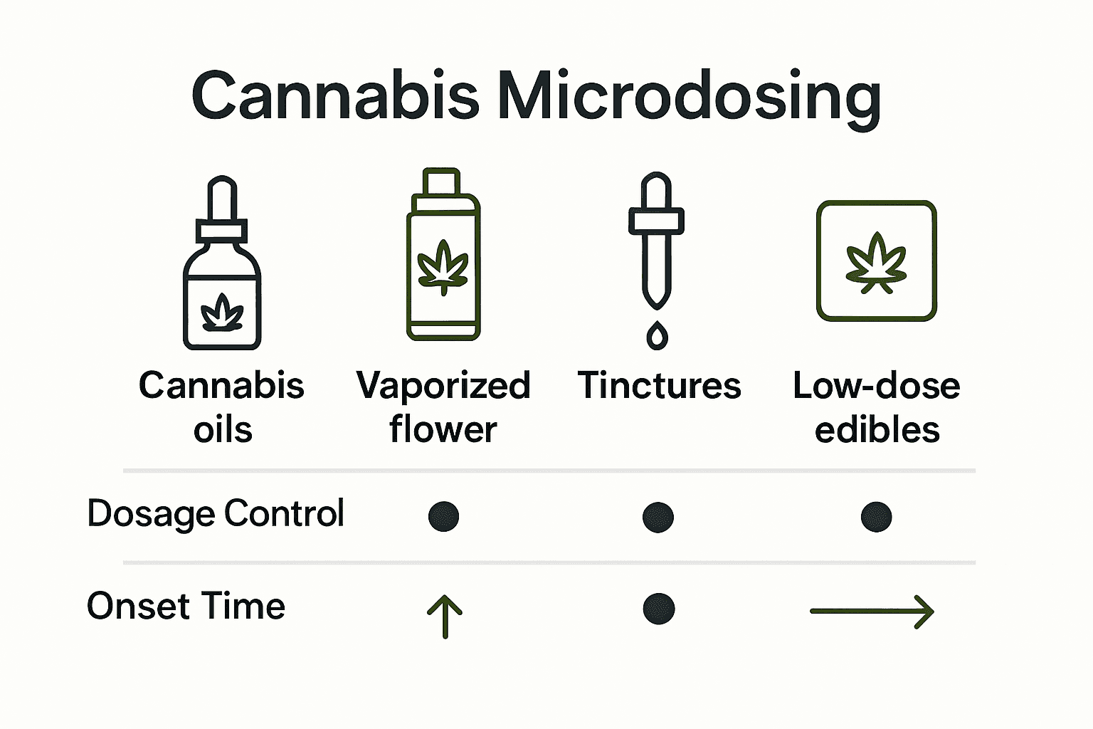 Infographic comparing cannabis microdosing methods by control and onset.