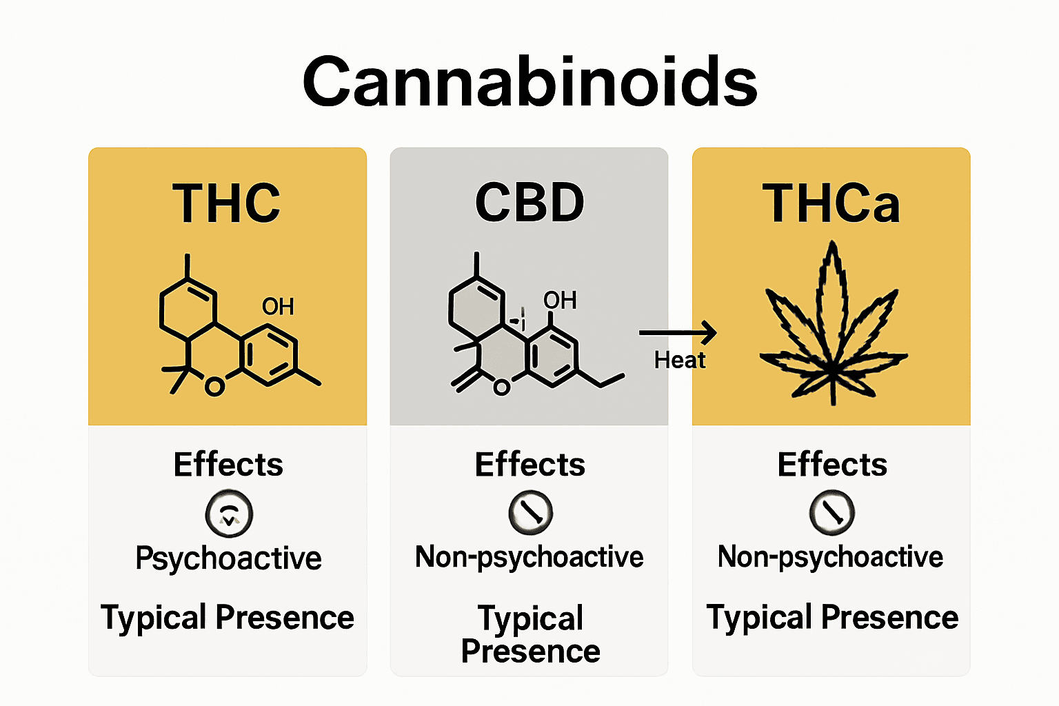 Infographic comparing THC, CBD, and THCa in cannabis.
