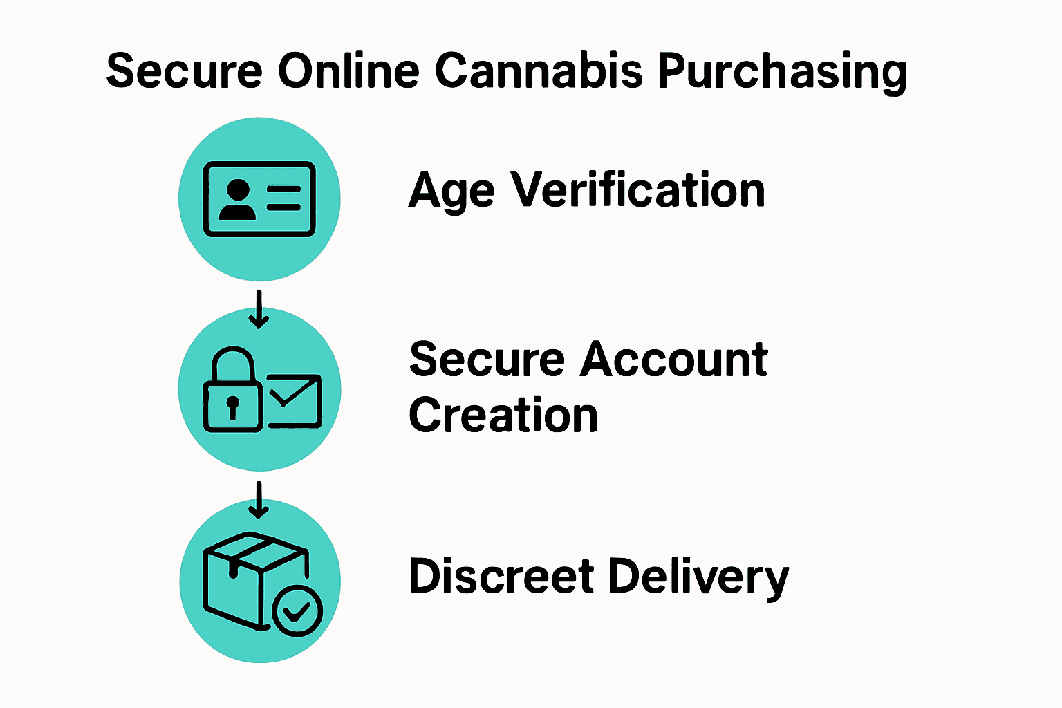 Infographic showing three steps: age verification, secure account setup, and delivery.