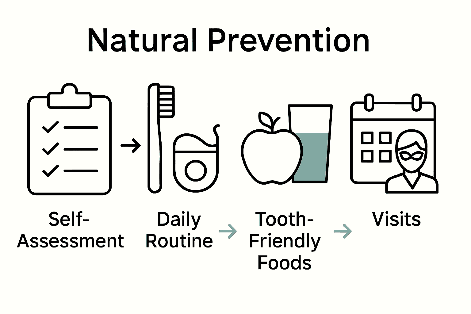 Infographic showing 5-step natural tooth decay prevention guide