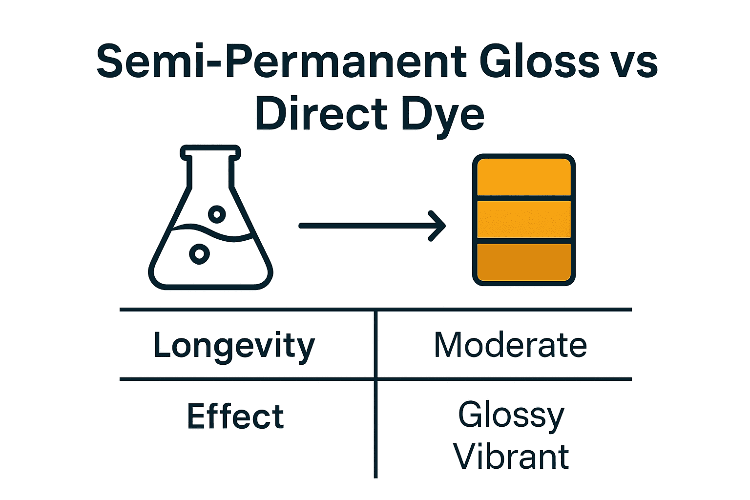 Infographic comparing semi-permanent and direct dye hair gloss types
