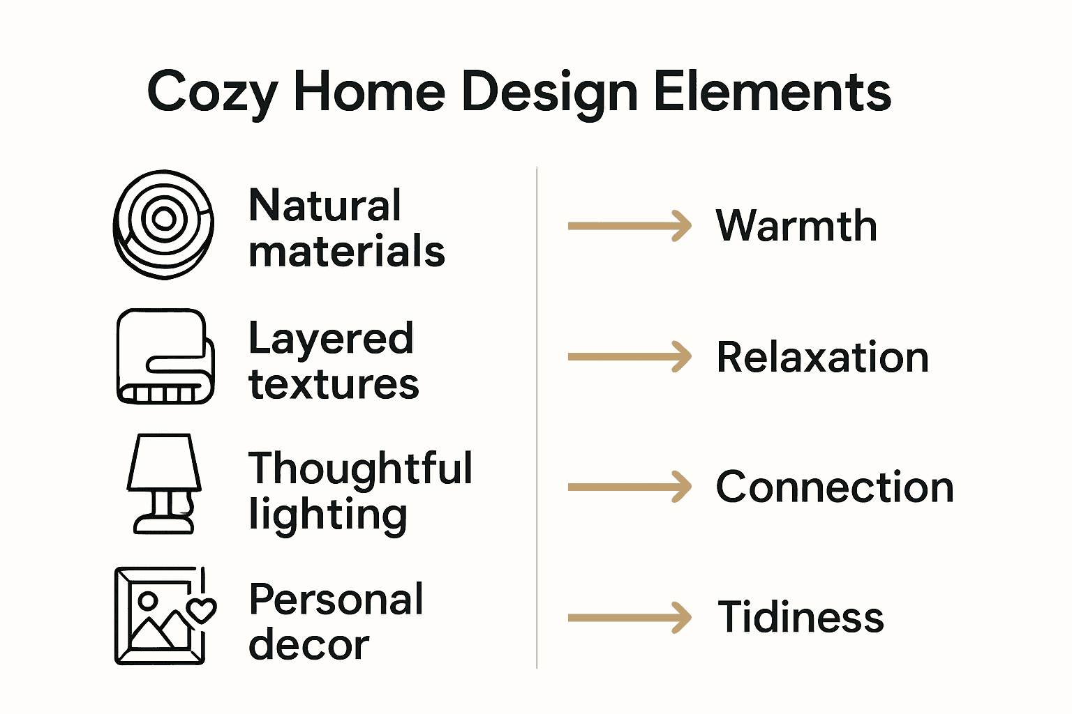Infographic comparing cozy home elements and their benefits.