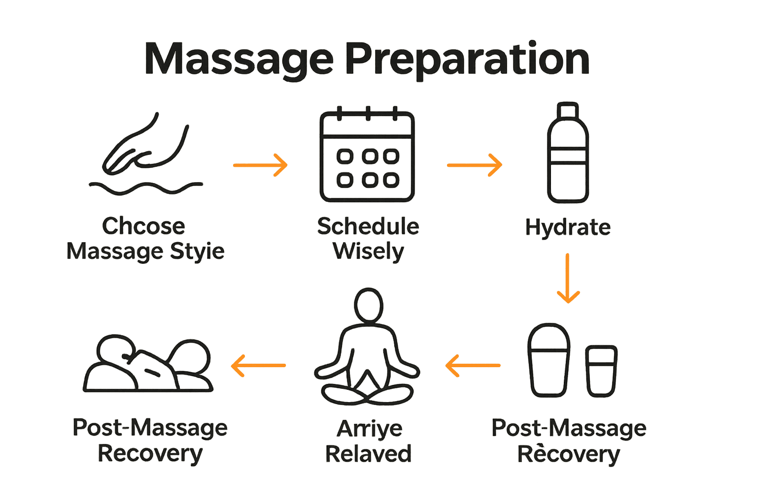 Infographic illustrating six natural preparation steps for massage therapy.