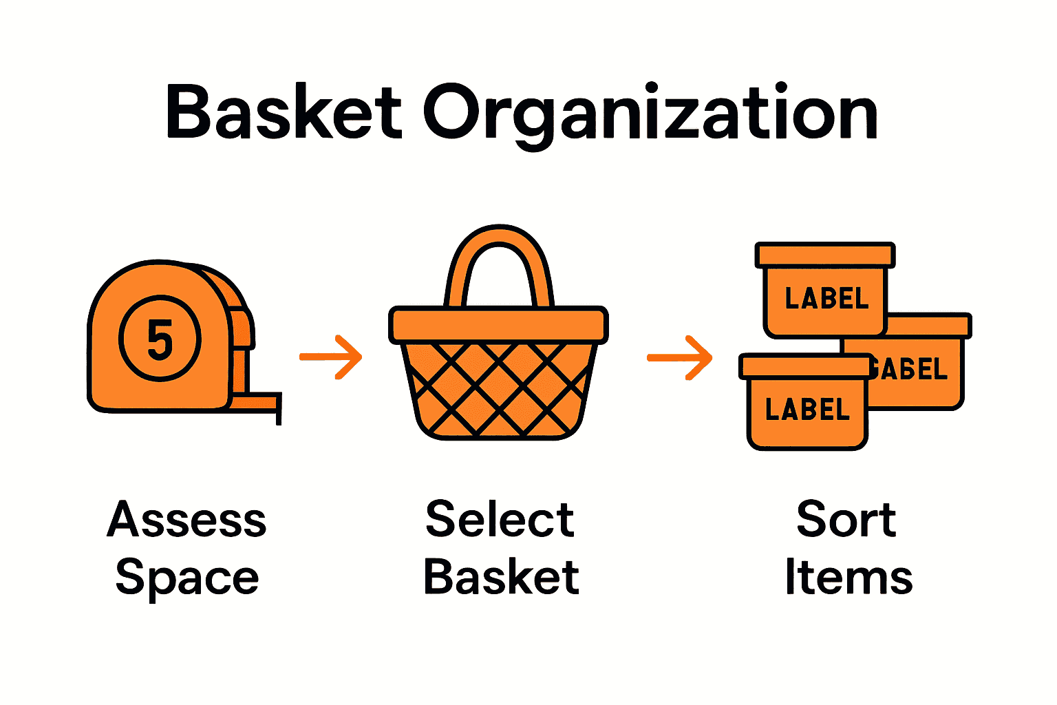 Infographic illustrating three key steps in basket organization