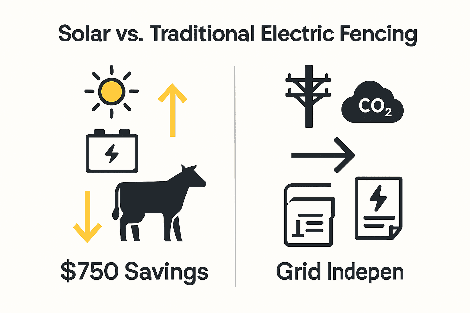Infographic comparing solar and traditional electric fencing for cattle.