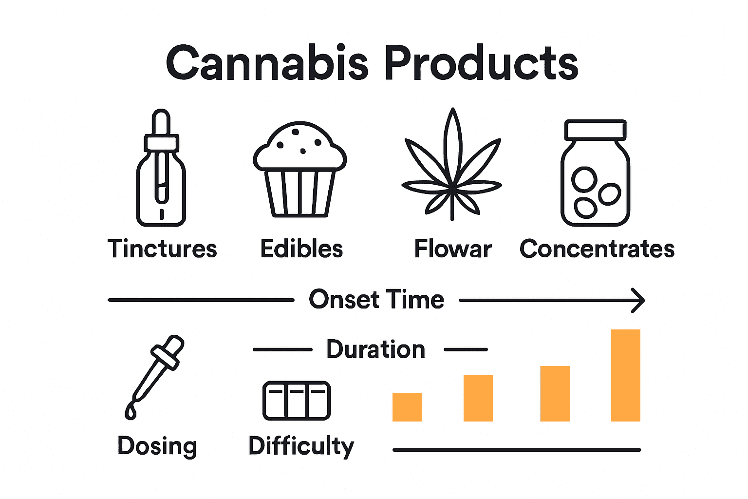 Infographic showing cannabis product types with dosing info