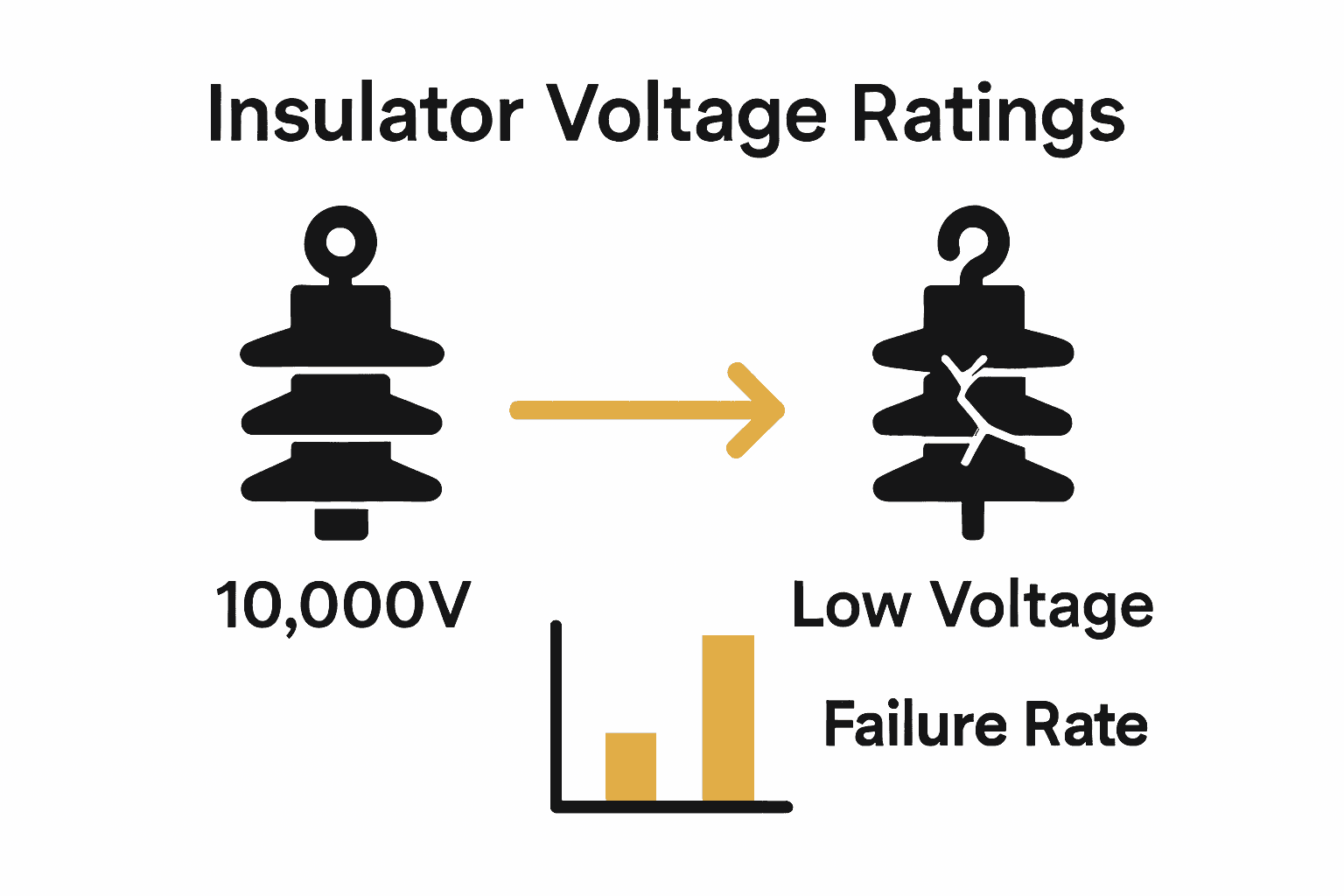 Infographic showing difference between high- and low-voltage fence insulators and their failure rates