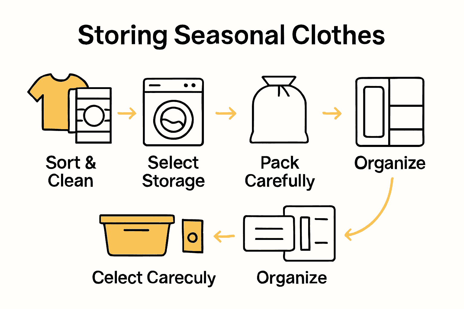 Infographic of the 5 steps to storing seasonal clothes neatly.