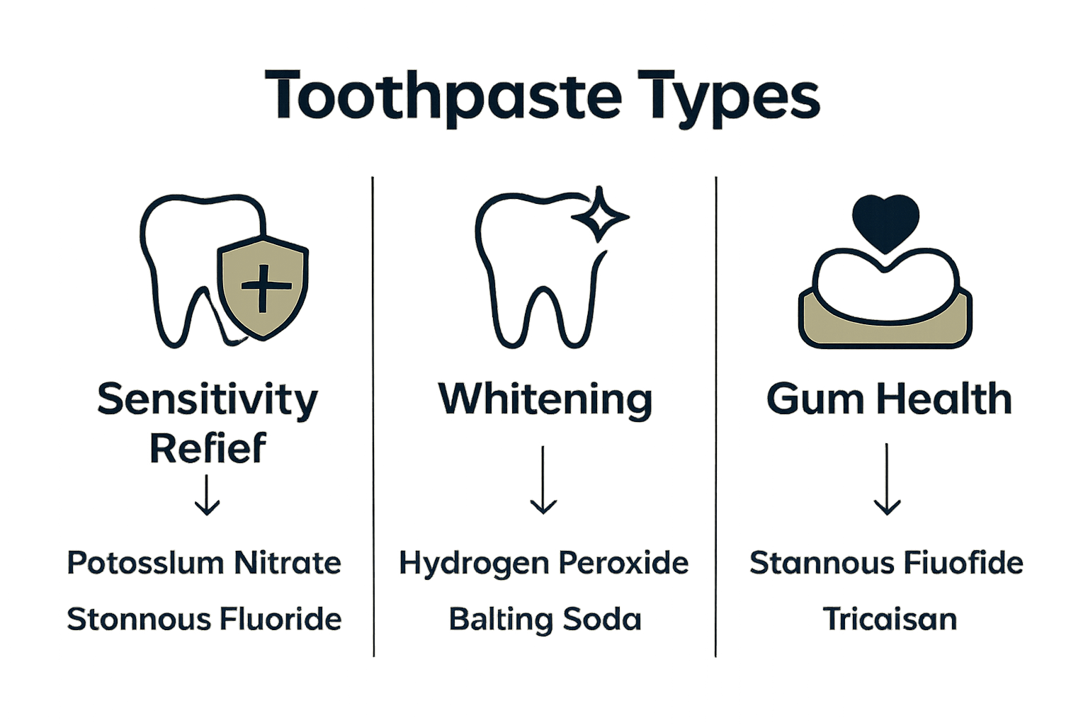 Infographic comparing toothpaste types for different oral needs.