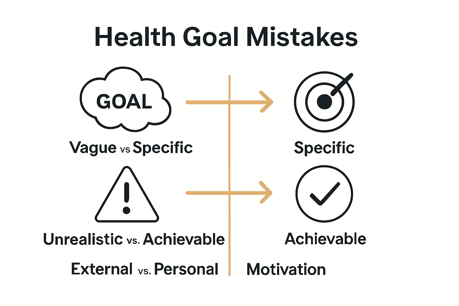 Infographic comparing health goal mistakes and solutions