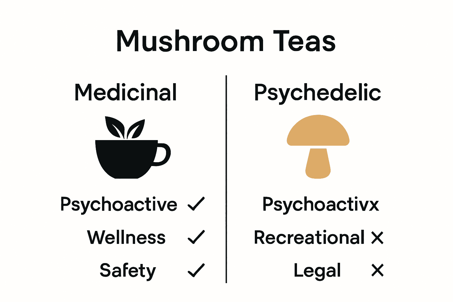 Infographic showing main differences between medicinal and psychedelic mushroom teas
