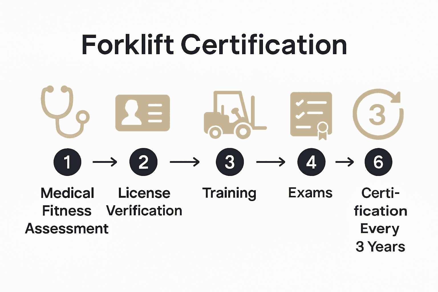 Infographic showing forklift certification process stages