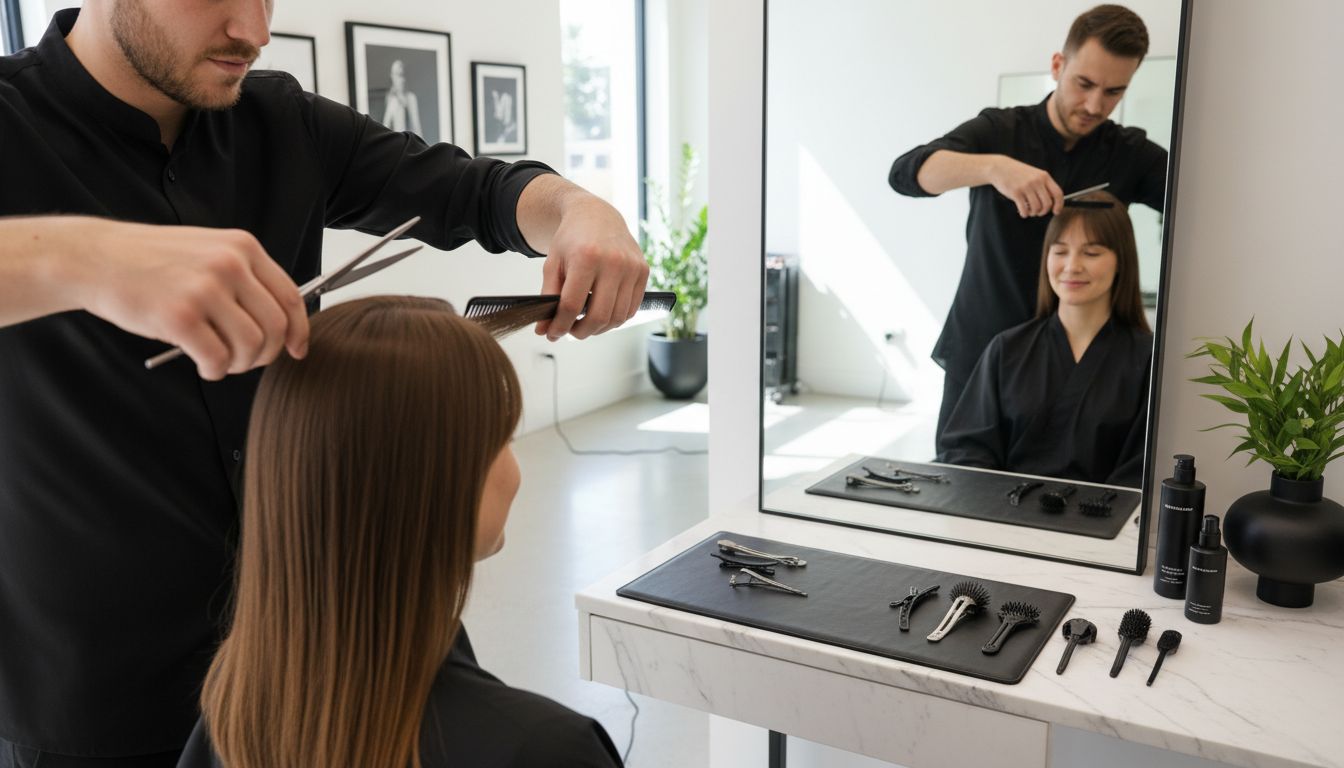 stylist cutting bangs