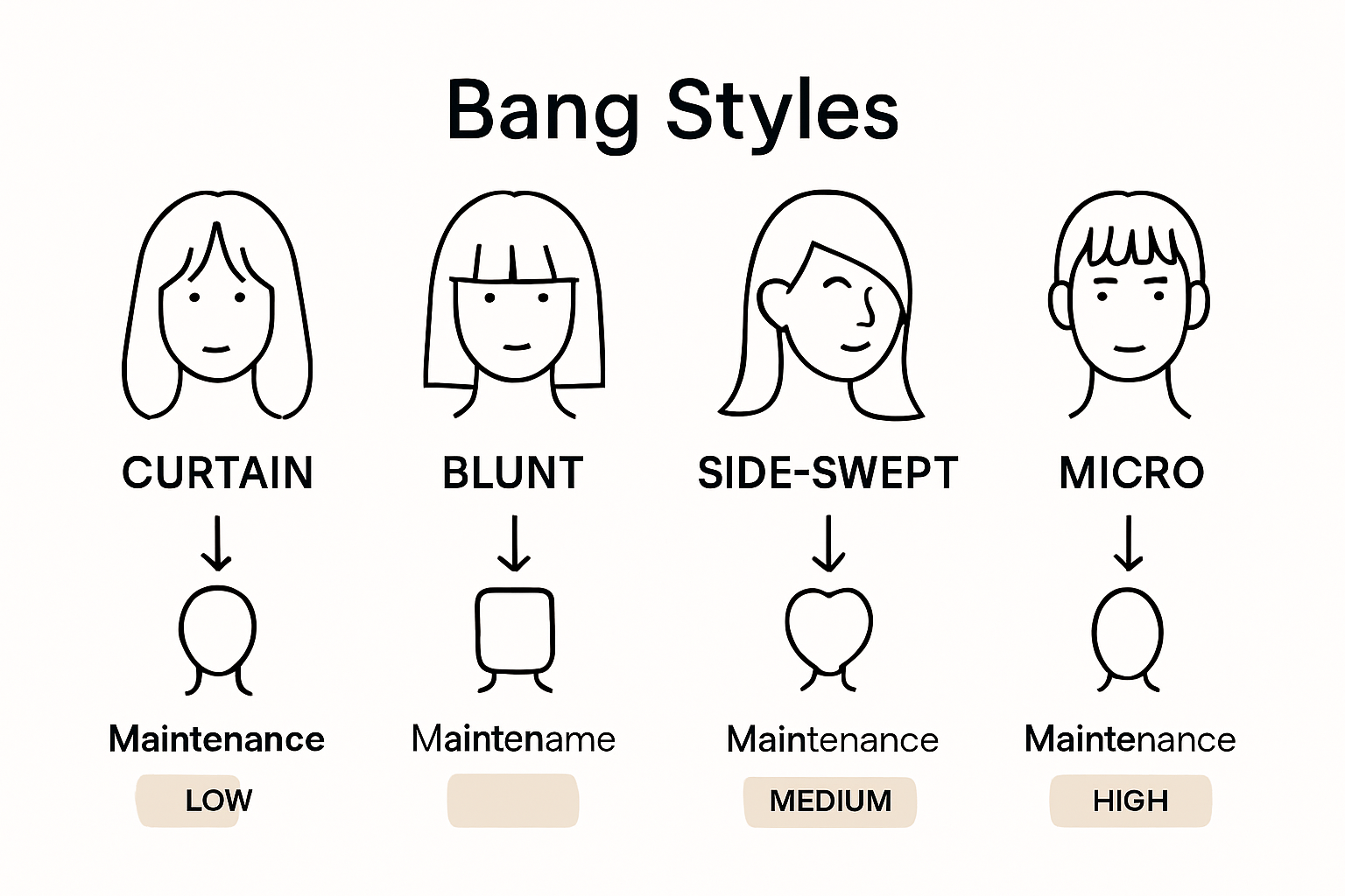 Infographic comparing bang styles and face shapes visually.