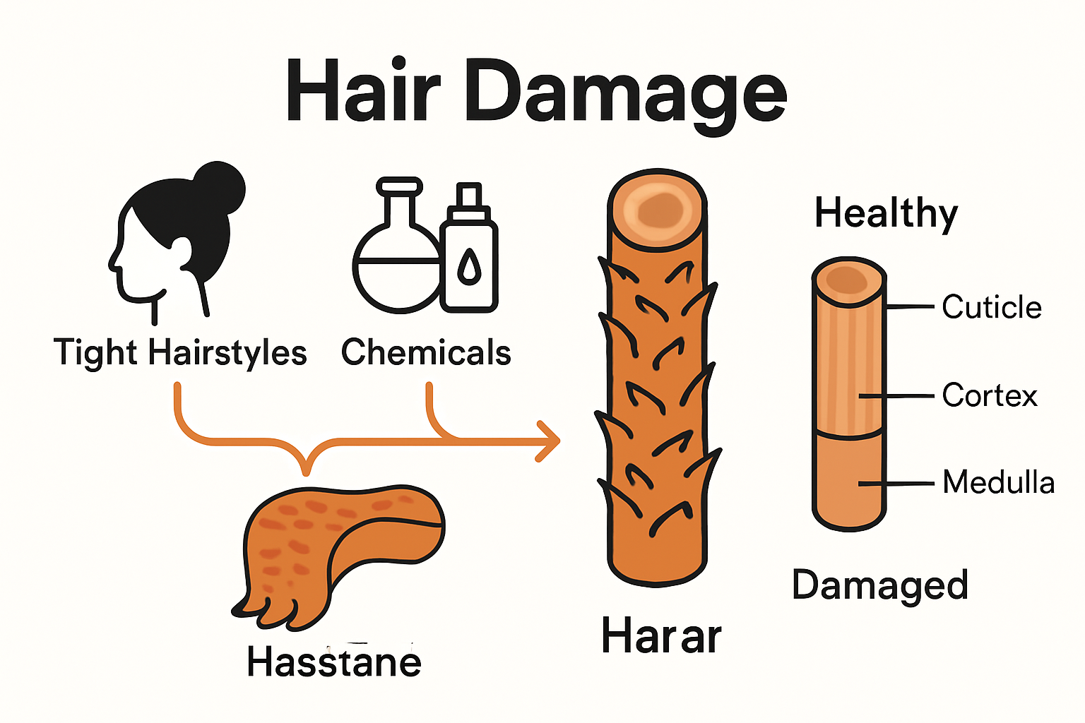 Infographic comparing causes and types of hair breakage.