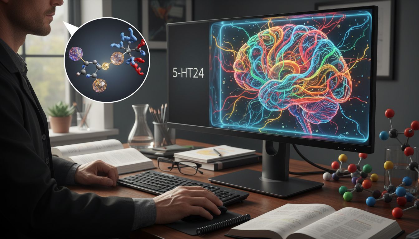 Illustration of psilocin binding to brain receptor
