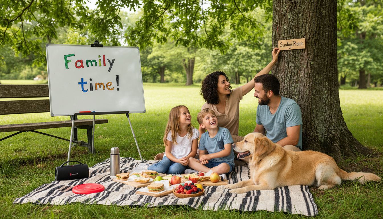 Family enjoying regular outdoor picnic tradition