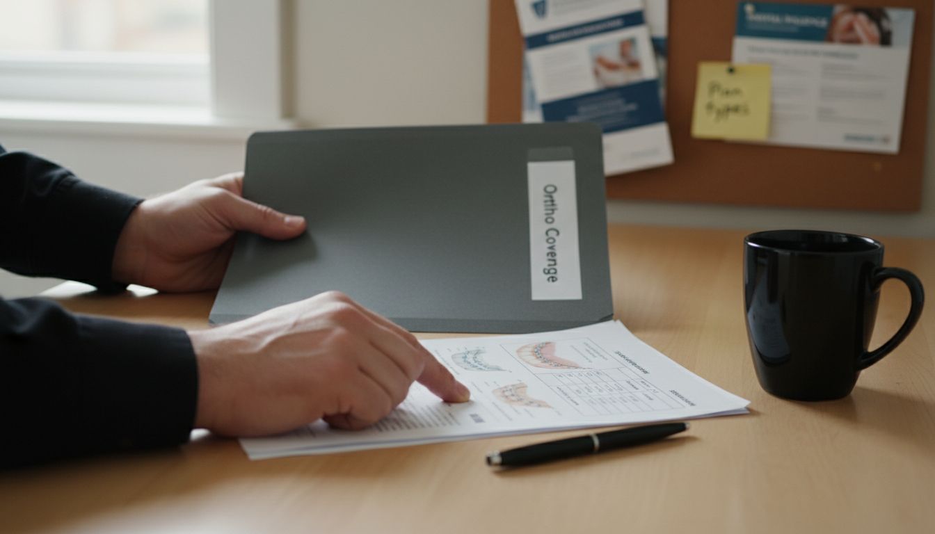 Hands sorting dental insurance for braces