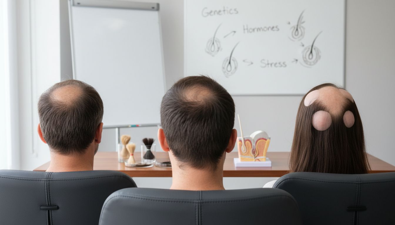 Different patterns of hair thinning depicted