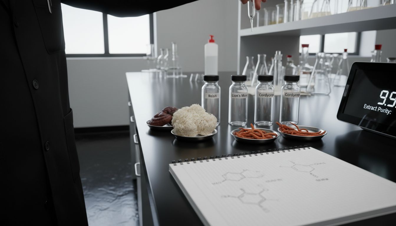 Laboratory comparing three types of mushroom capsules