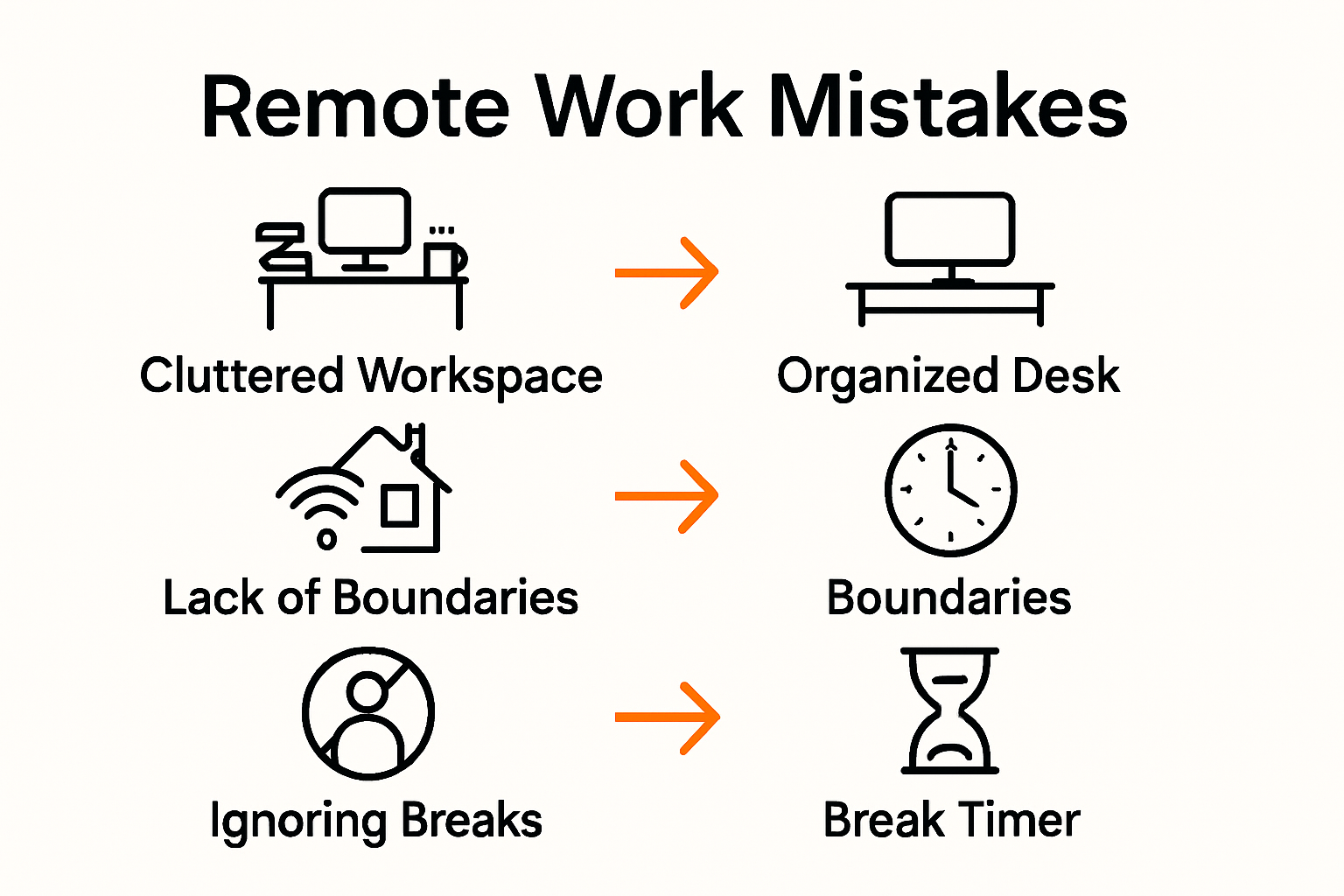 Infographic comparing remote work mistakes and solutions