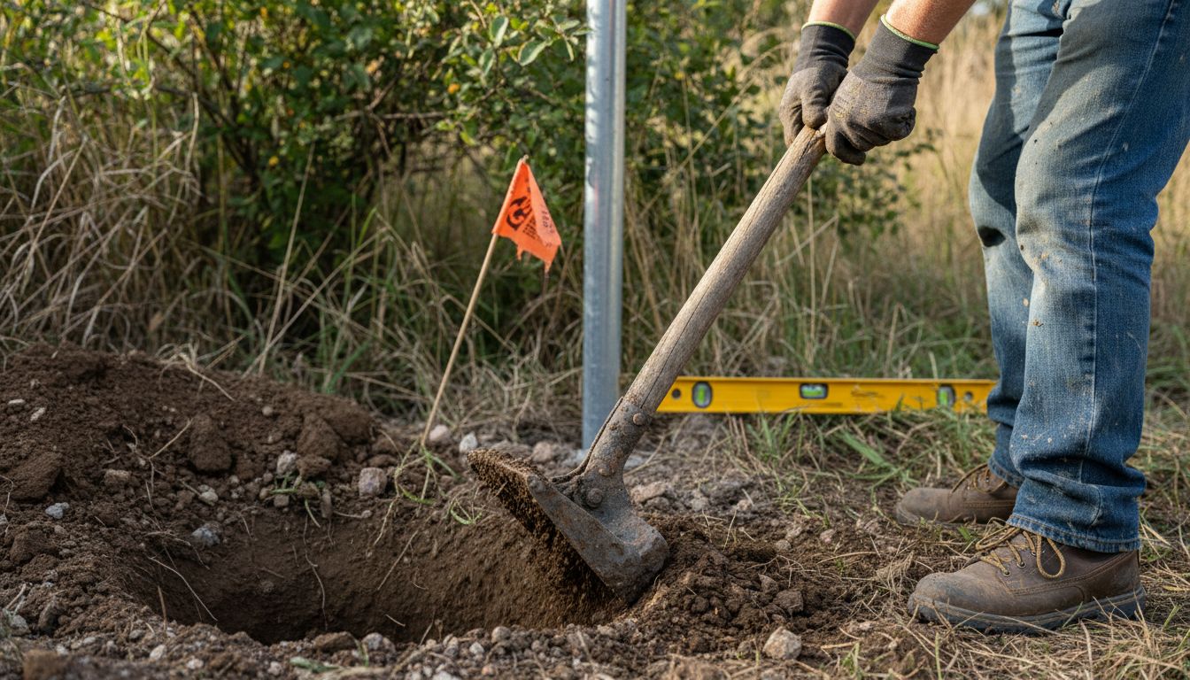 Digging post holes for chain link fence