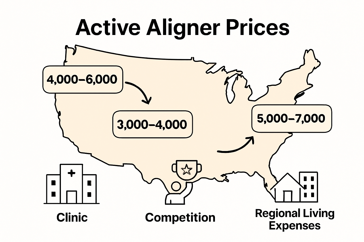 Infographic comparing regional aligner price ranges