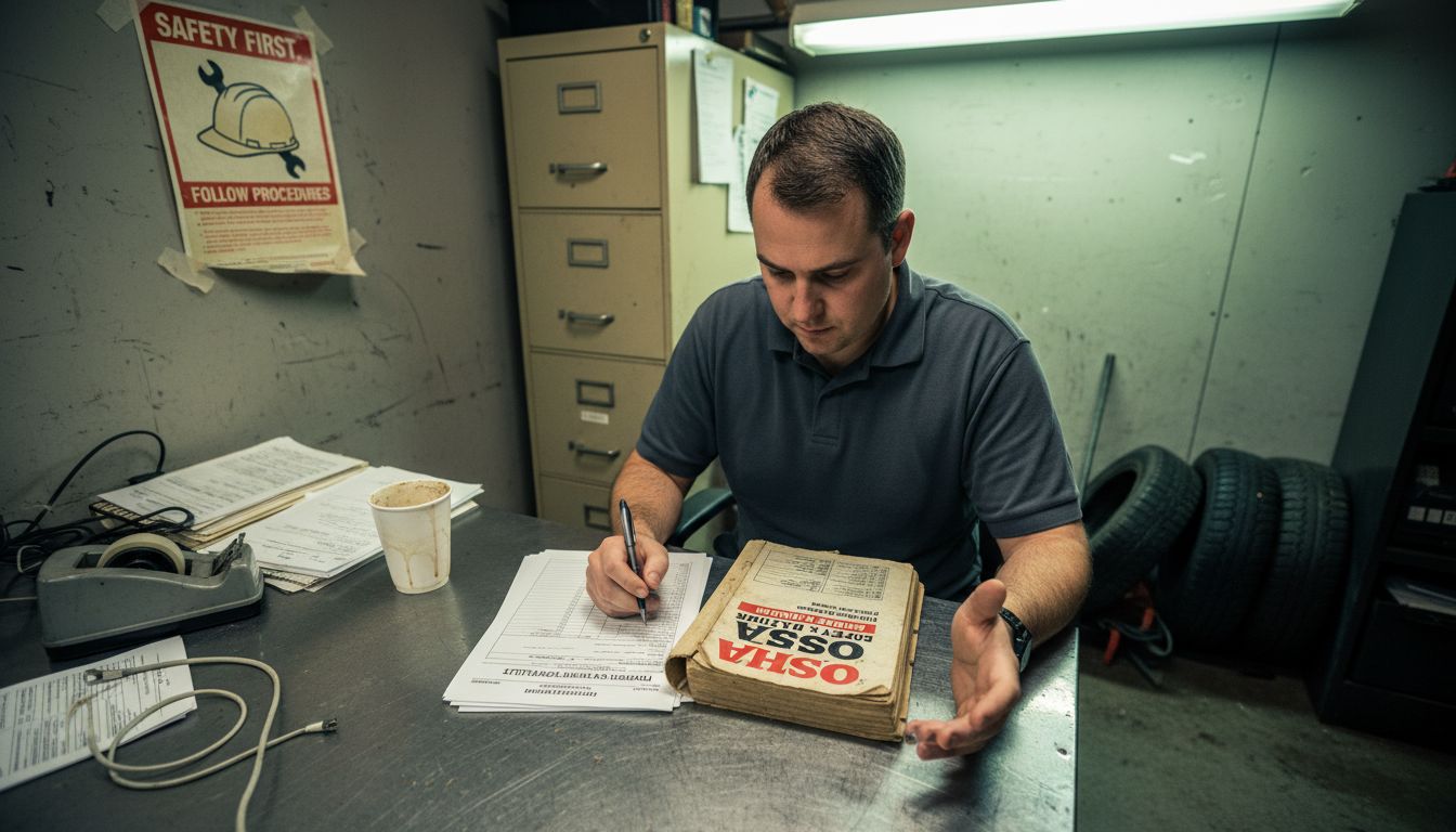 Officer filling forklift inspection paperwork