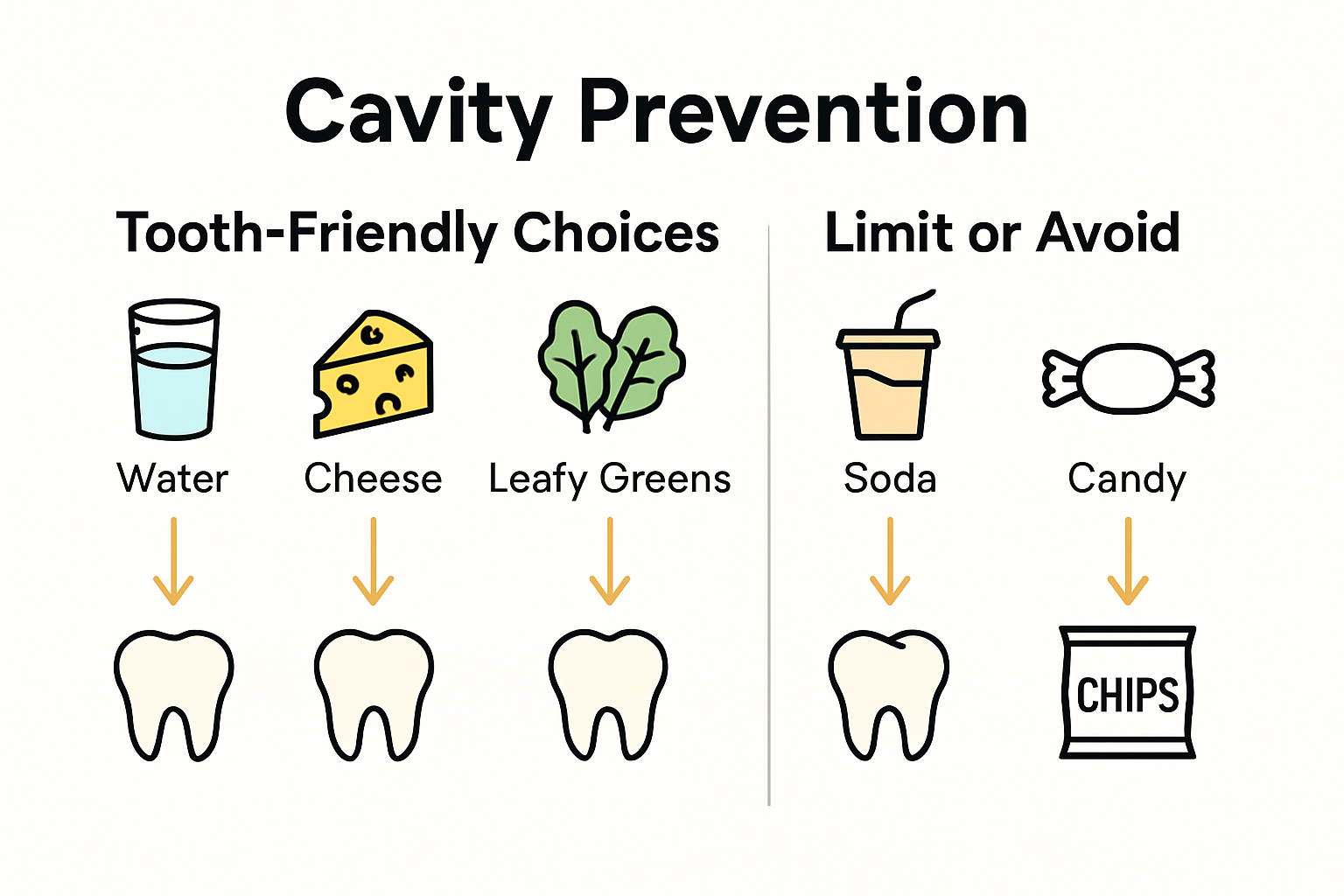 Foods and drinks comparison for cavity prevention