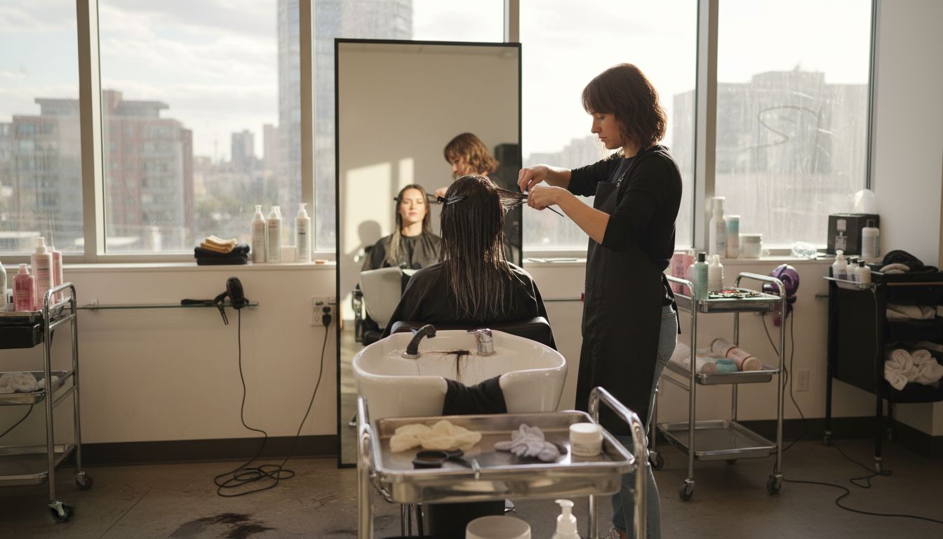 Client receiving keratin treatment in salon