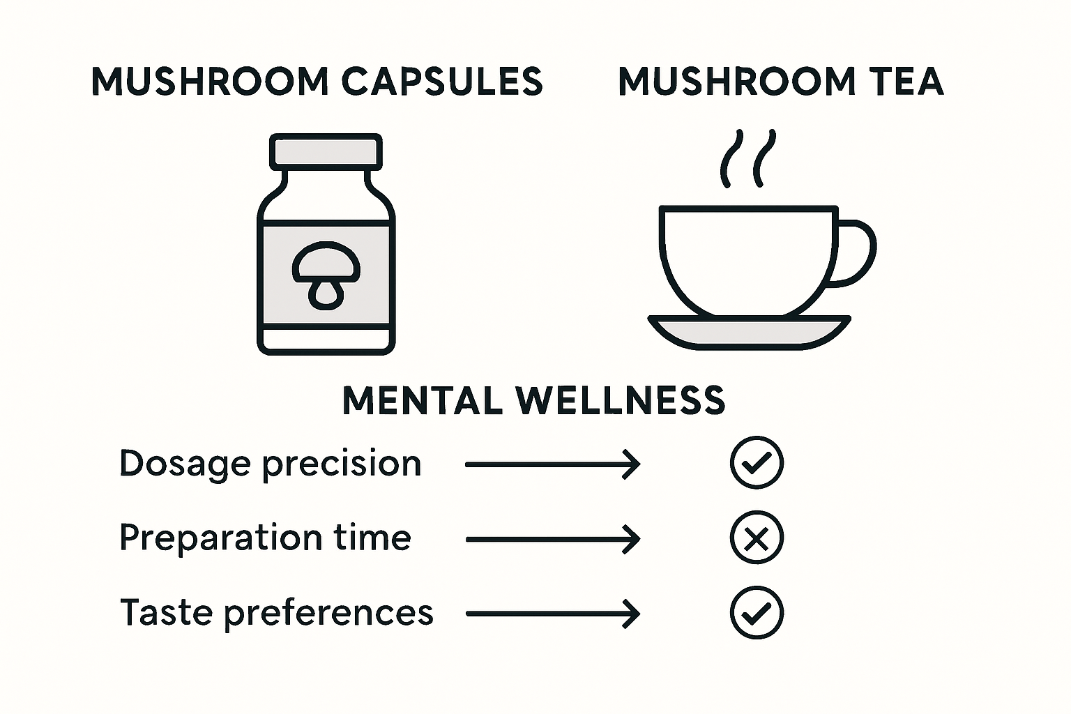 Infographic showing mushroom capsule and tea comparison