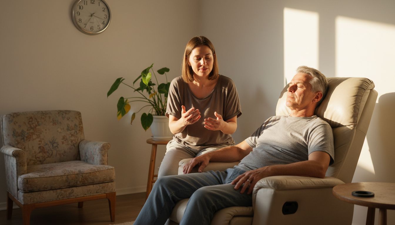 Therapist guides relaxation session