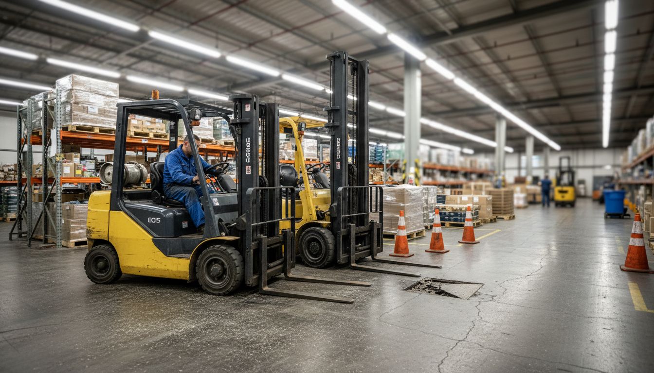 Different forklift types in warehouse