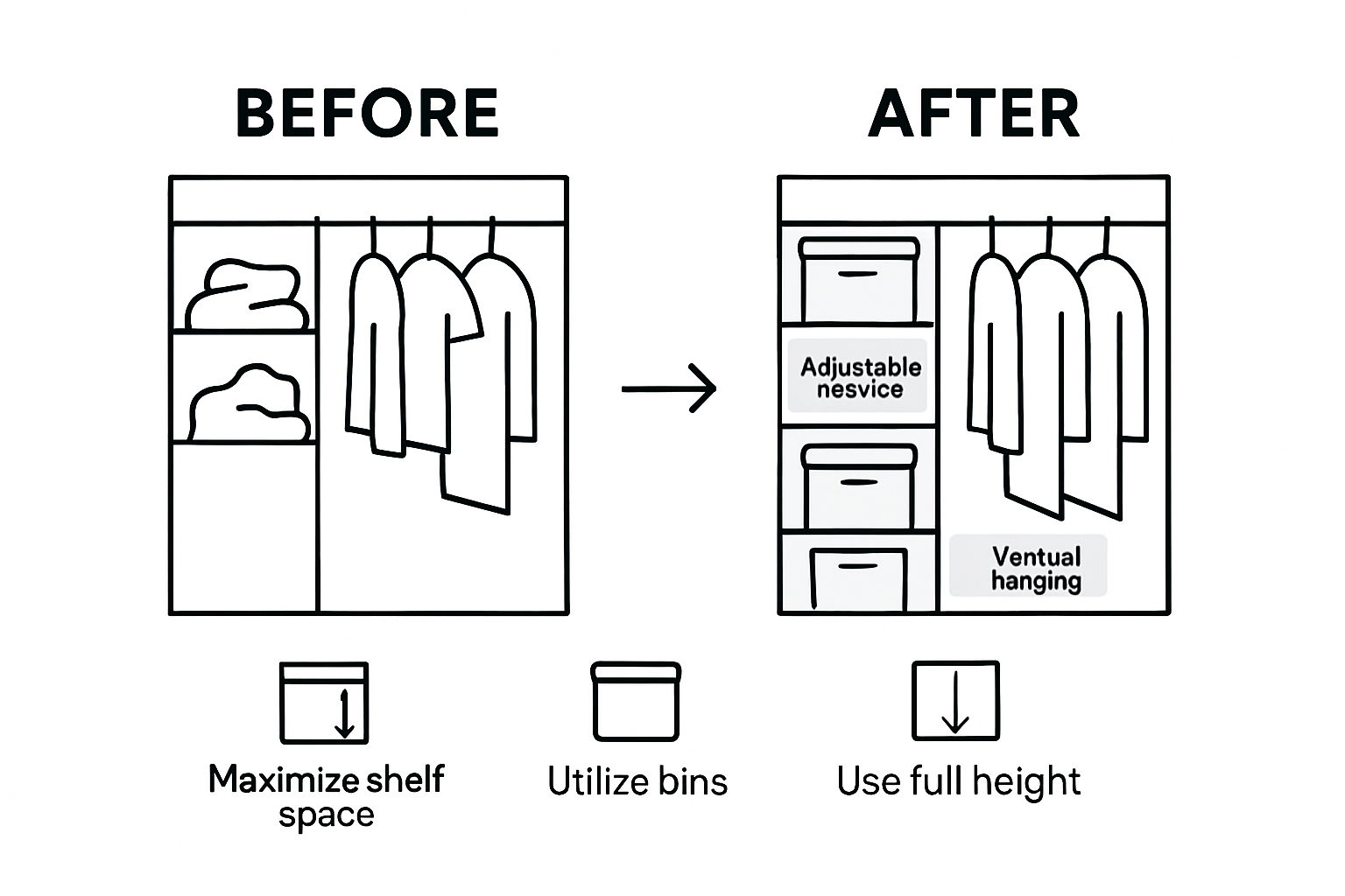 Comparison of cluttered versus organized closet