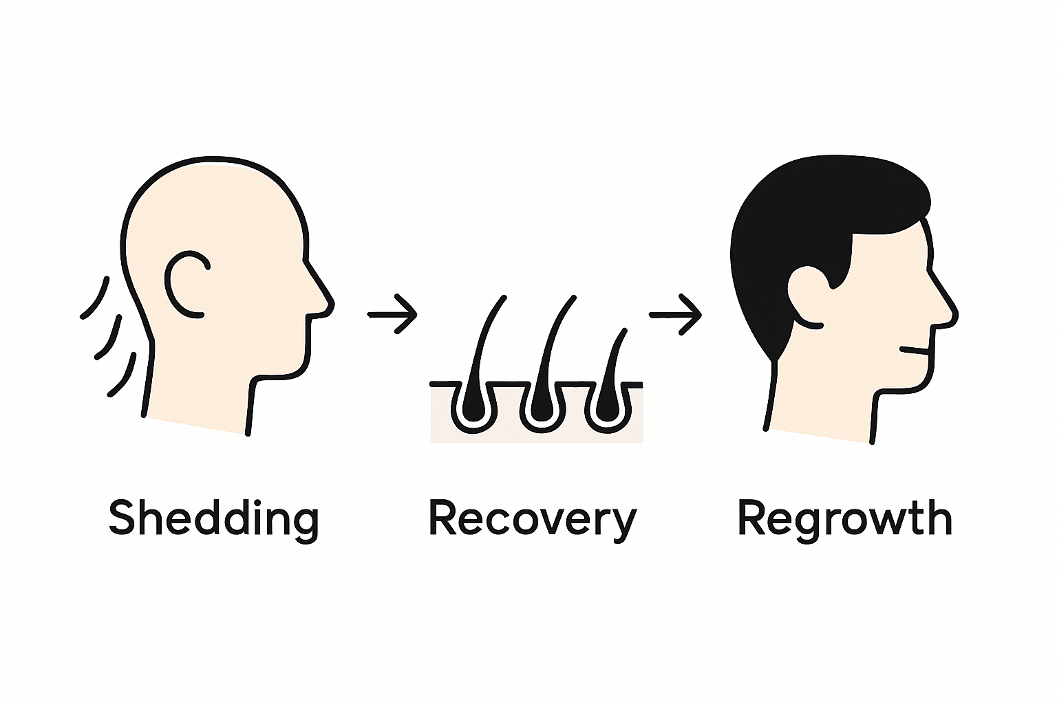 Infographic showing postpartum hair recovery stages