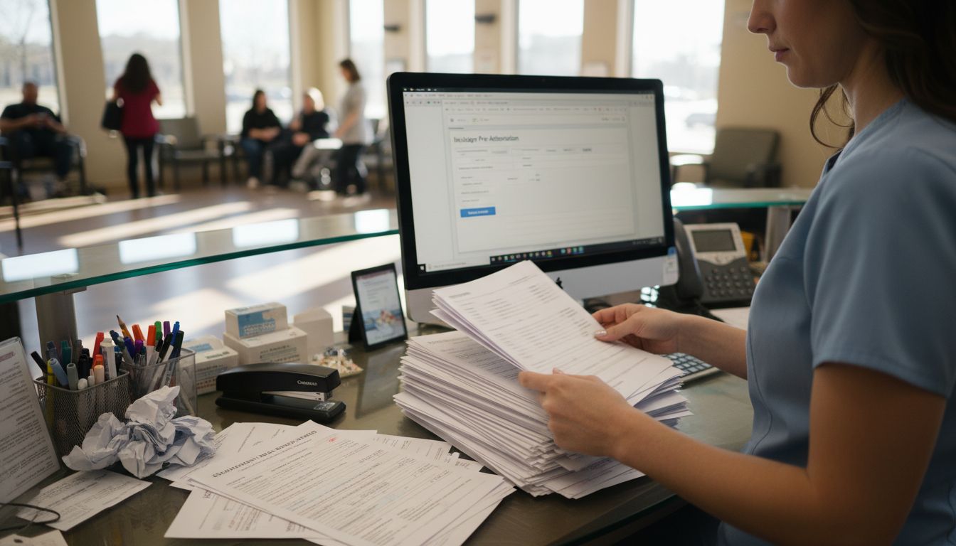Assistant sorting Invisalign insurance documentation