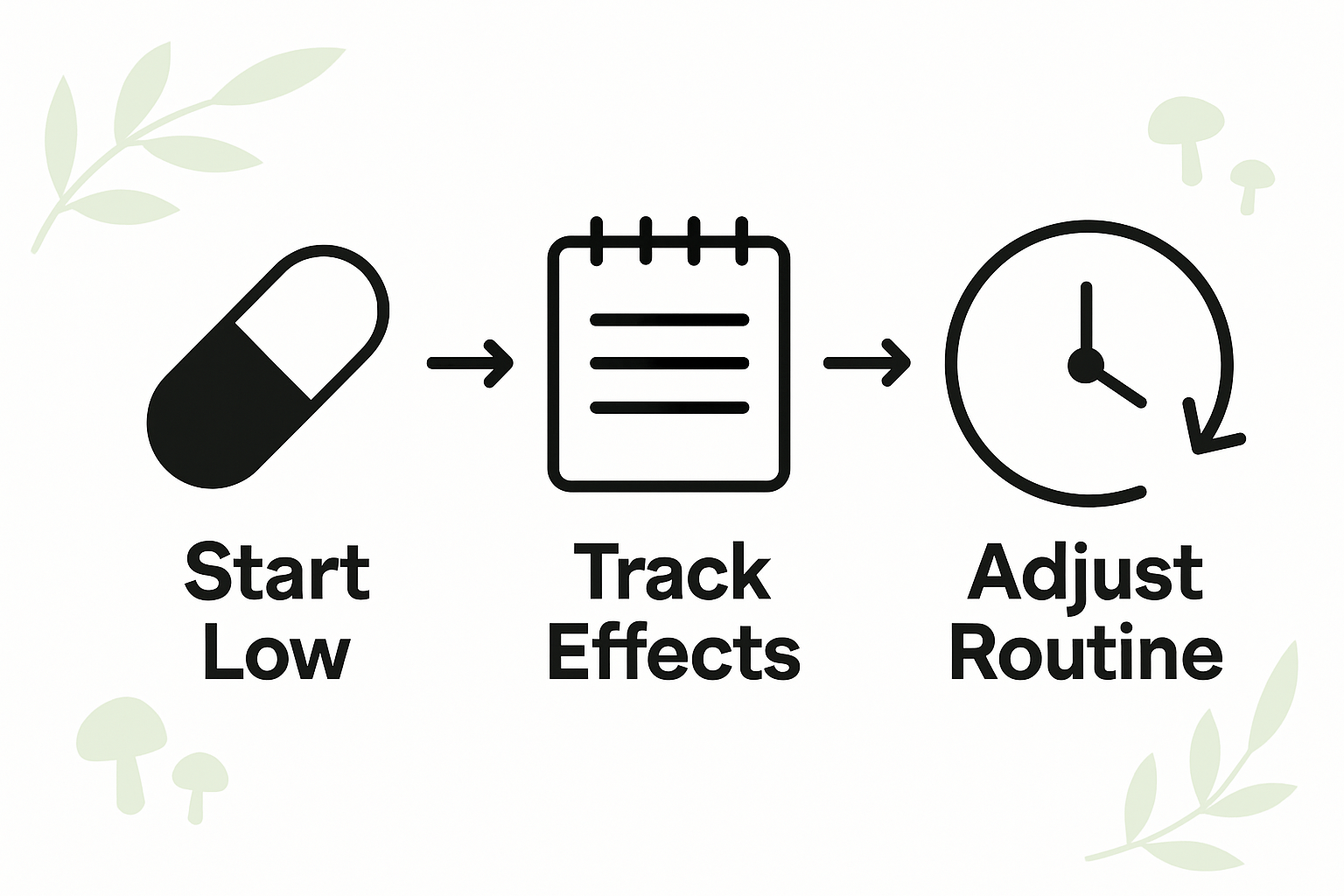 Infographic showing steps to track mushroom capsule routine