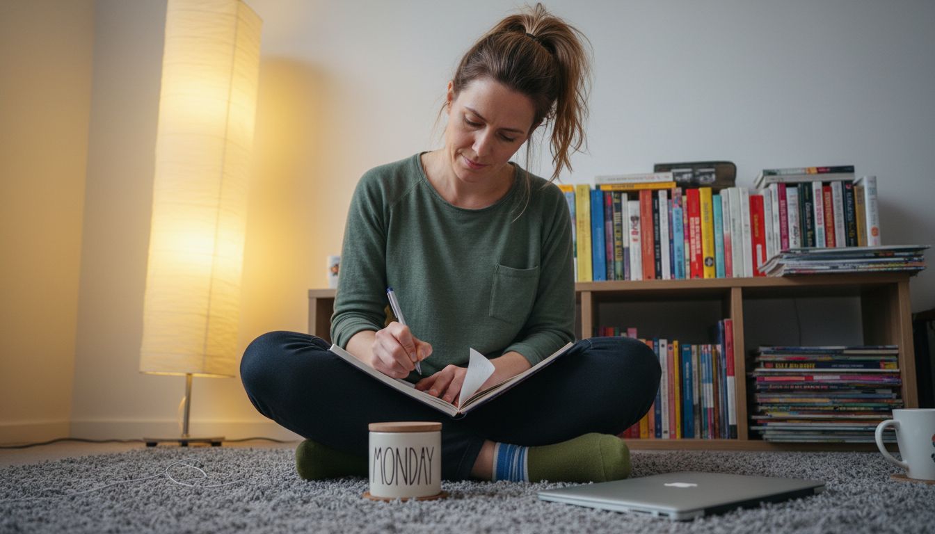 Woman journaling microdosing effects at home