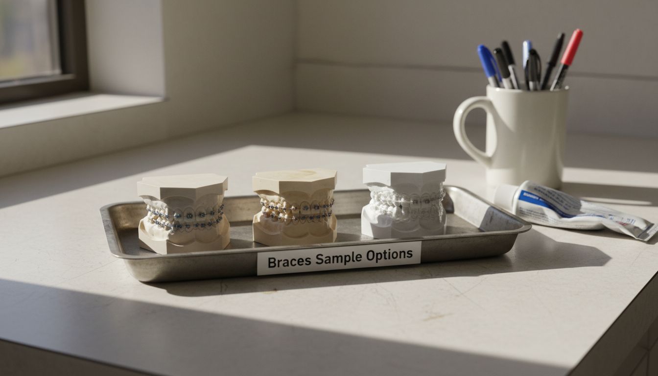 Dental models displaying various types of braces
