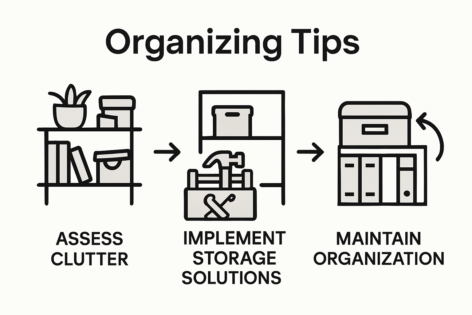 Infographic showing steps to organize storage