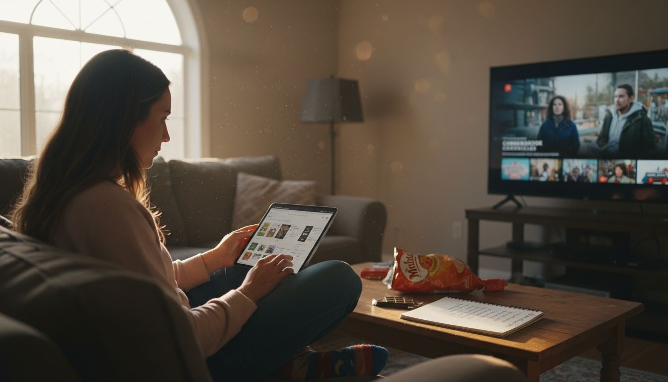 Woman browsing cannabis products on tablet