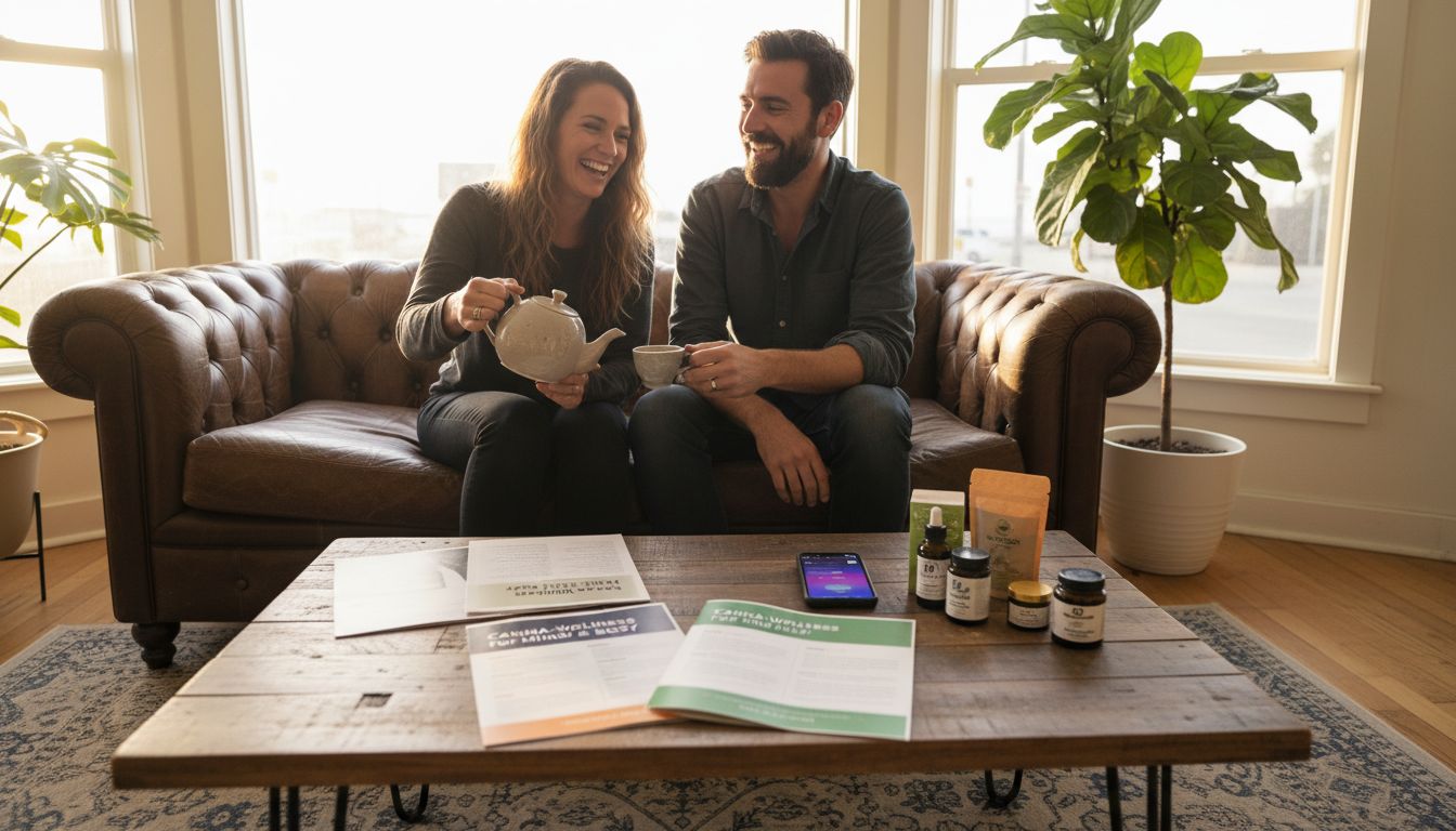 Friends enjoying cannabis wellness lounge