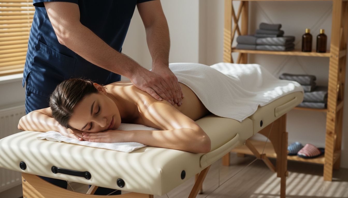 Therapist using deep tissue massage technique