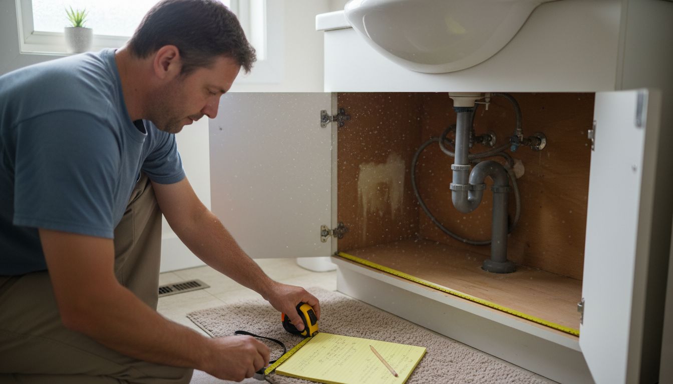 Measuring bathroom under sink storage space