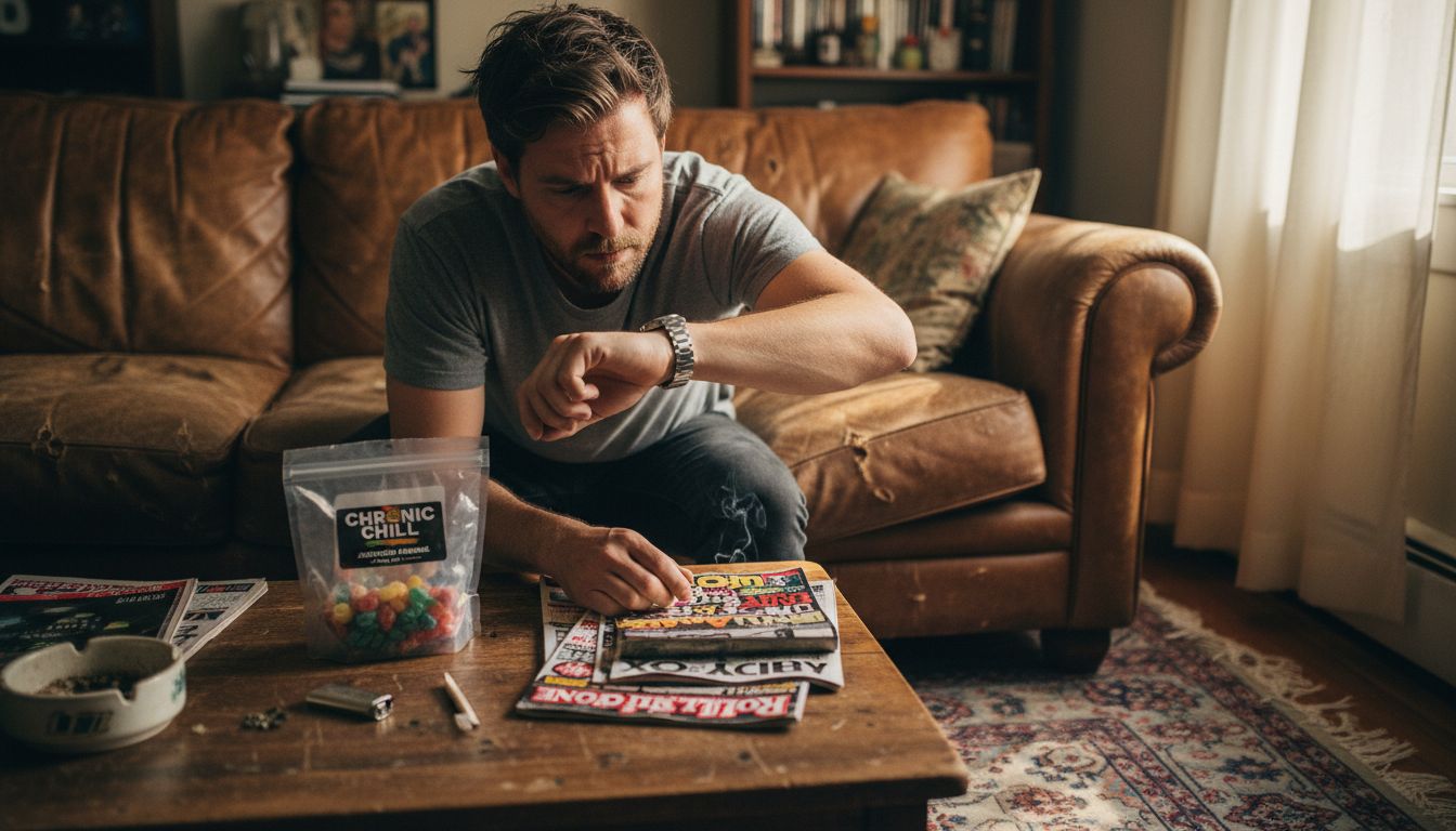 Man noting time with edibles and joint