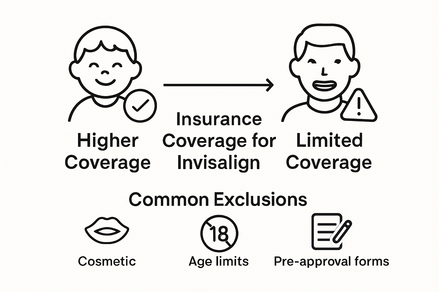 Infographic comparing child versus adult Invisalign coverage